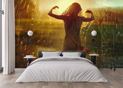 concept positive thinking - dancing in the rain and training the immune system Wall mural