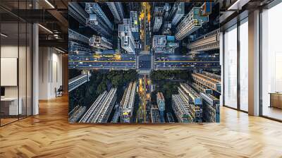 drone photo top view traffic in the city Wall mural