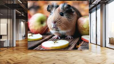 guinea pig between slices of apple  Wall mural