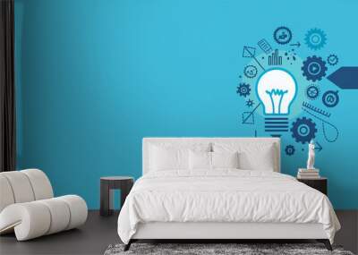 illustration light bulb idea concept on blue background Wall mural