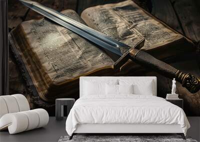 old book and sword as religious symbol Wall mural