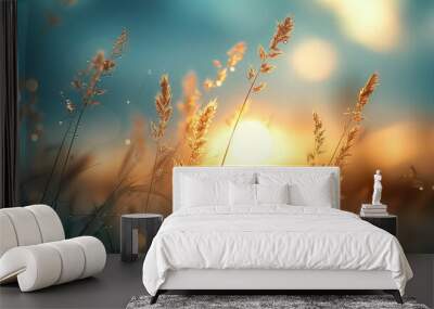 sunset in the grass Wall mural