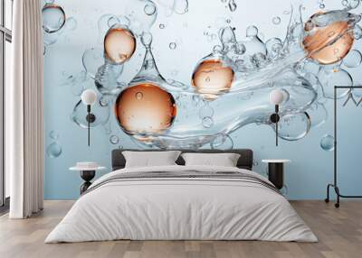 transparent orange water bubbles against a white background graphic element or symbol for refreshment and rejuvenation in the wellness and cosmetics industry advertising Wall mural