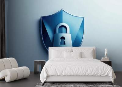 3d render icons of a blue shield with a lock on it Wall mural