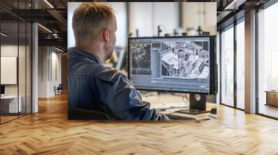 Engineer use BIM dashboard showing real-time construction analytics Wall mural