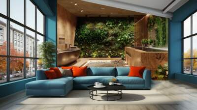 Spa reception area adorned with aromatic herb walls and water features. Wall mural