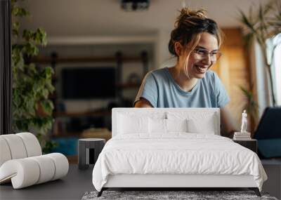 Adult woman, securing her bank account. Wall mural