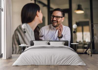 Business people, having a meeting, talking to each other. Wall mural