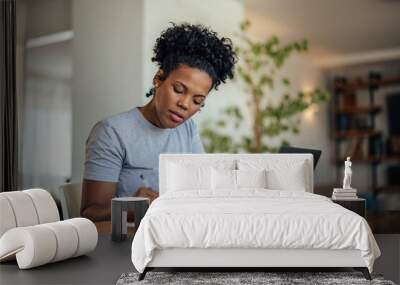 Busy adult woman, going job hunting Wall mural