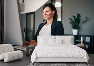 gorgeous female administrator working. Wall mural