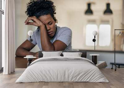 Tired adult woman, quickly falling asleep Wall mural