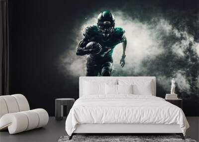 American football themed poster and wallpaper for Super Bowl featuring football helmet, ball, player and stadium Wall mural