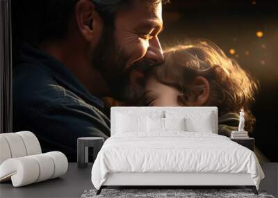 Father holding daughter smiling, Father's Day celebration image. Wall mural