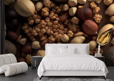 Grains of different types of nuts on table for dinner on Christmas night. Wall mural