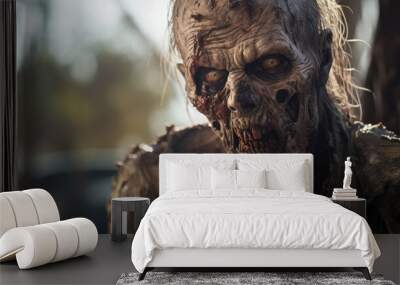 Portrait of a pale-skinned zombie with a blank stare, creature from horror and apocalypse stories. Wall mural