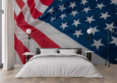 Close-up american flag, USA flag background with copy space. Top view Wall mural