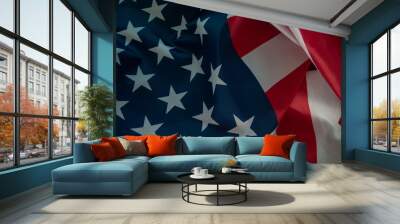 Close-up american flag, USA flag background with copy space. Top view Wall mural