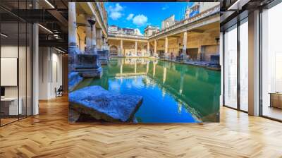 BATH, ENGLAND - JULY 8, 2014: inside of Roman Baths with unidentified people, which is a site of historical interest in the city of Bath. The house is a well-preserved Roman site for public bathing. Wall mural