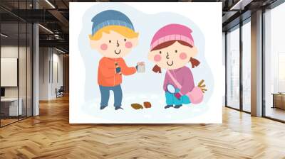 Kids Winter Scavenger Hunt Illustration Wall mural