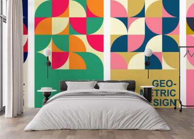 A collection of mid-century geometric abstract patterns with simple shapes and elements, retro color palette, best used in web design, business cards, invitations, posters, templates, textile prints. Wall mural