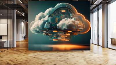 Cloud computing illustrated  Wall mural