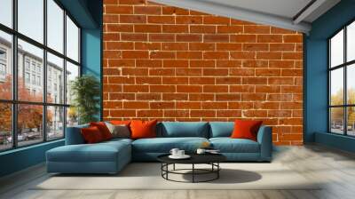 Red brick background that has pattern full copy space. Full frame Red brick background that has grey paint repair pattern for full copy space Wall mural