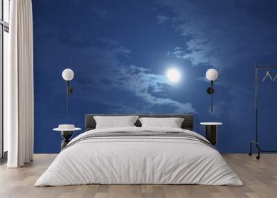 The moon night view with the bright moon in the dark sky at night Wall mural