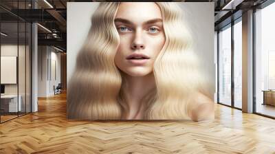  Portrait of young beautiful and natural blonde woman with wavy hairstyle. Digitally AI generated image.
 Wall mural