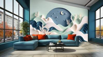 Abstract background with sea and moon. AI generated image. Wall mural