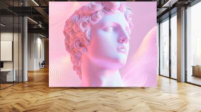 Ancient Greek head sculpture of a man, pink tones Wall mural