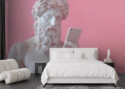 Ancient Greek sculpture of a man using smartphone Wall mural