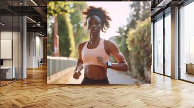 Beautiful black woman running in a park	 Wall mural