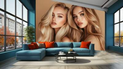 Beautiful young women with healthy shiny long hair Wall mural