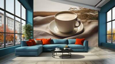 Cup of hot coffee with milk.	 Wall mural