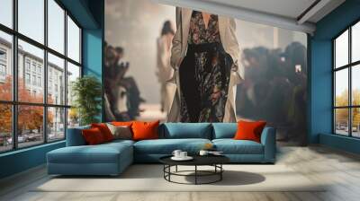 Model in modern clothes on runway, fashion show	 Wall mural