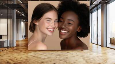 Portrait of beautiful cheerful multiethnic women Wall mural