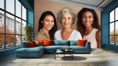 Portrait of beautiful cheerful women of different age and race Wall mural