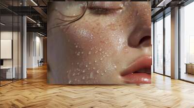 Portrait of beautiful natural woman with dewy wet skin Wall mural