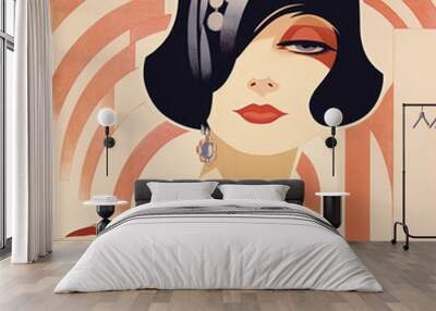 Portrait of elegant woman, Art Deco, 20s style illustration Wall mural