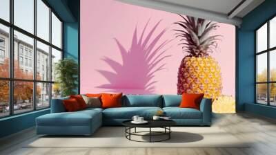 yellow pineapple on pink background Wall mural