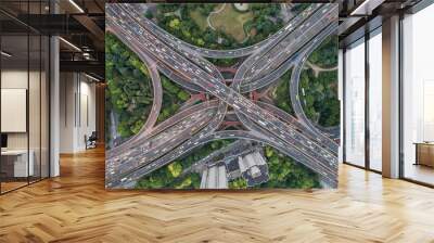 aerial view of highway interchange Wall mural