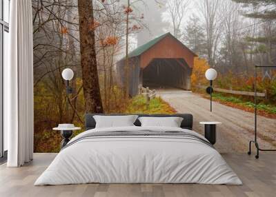 Covered Bridge No 23 in New Hampshire. It is on a Gravel winding road snaking through a forest of autumn colors in near Cornish, NH Wall mural