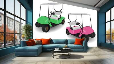 Two Golf Cart Buggies Illustrations on White Wall mural