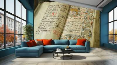 medieval religious book with dots and illumination Wall mural