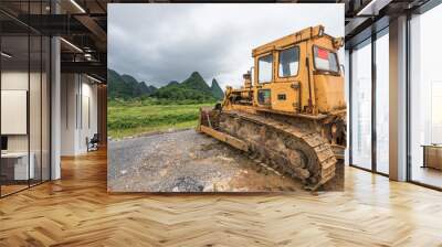 view of leave unused bulldozer Wall mural