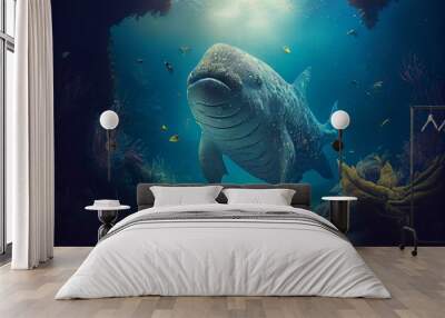 fantasy underwater world with giant fish. Generative AI Wall mural