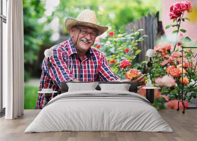 Gardening. Man working in the garden. Hobbies and leisure Wall mural