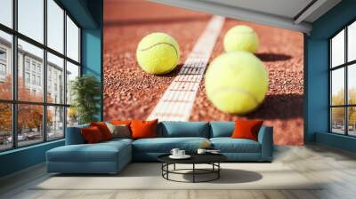 Tennis ball on the tennis court. Sport, recreation concept Wall mural