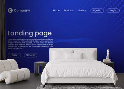 Abstract Blue technology concept background with wavy line particle elements for landing page, homepage, website Wall mural