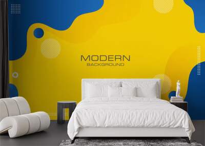 Abstract yellow blue fluid background. Dynamic shape composition. vector illustration Wall mural